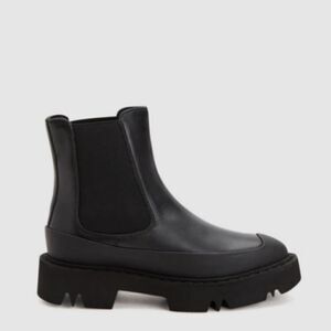 Aquatalia Holly Black Leather Lug Sole Emo Goth Combat Boot Dust Bag Size 8 NIB